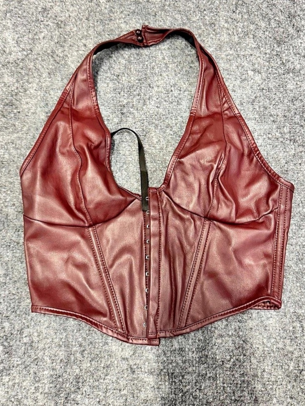 Fashion Nova Eyes Up Here Faux Leather Corset Top Burgundy Medium